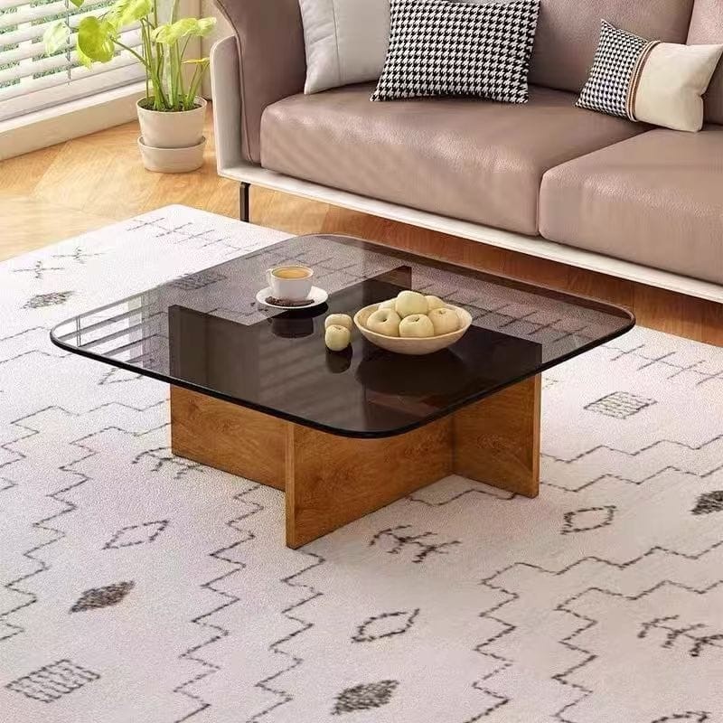 Table basse vitrée fumée