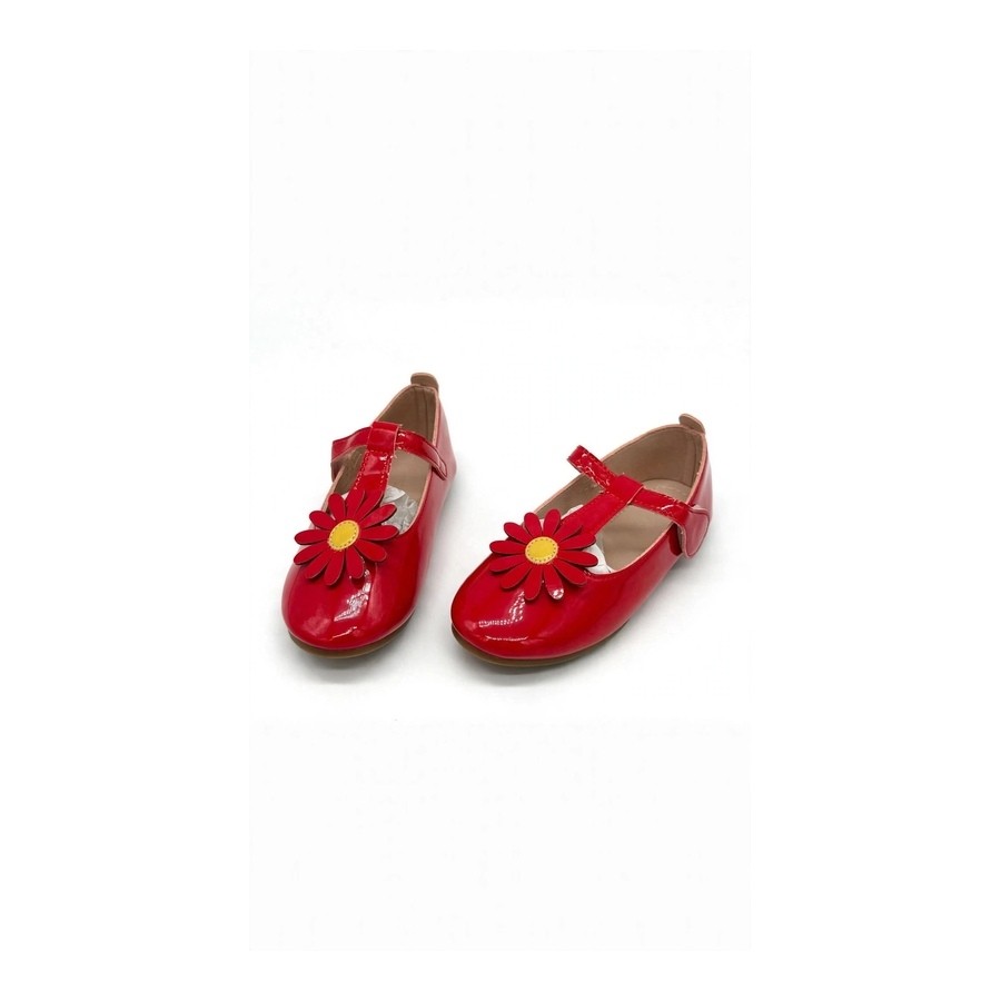 Ballerine rouge fille avec fleurs